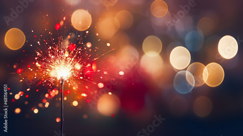 red christmas and new year`s eve bokeh background with sparkler lights photo