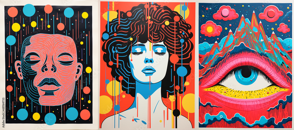 Fototapeta premium Create a visually stimulating artwork with an original illustration printed on textured paper, heightened by a splash of color from risograph.