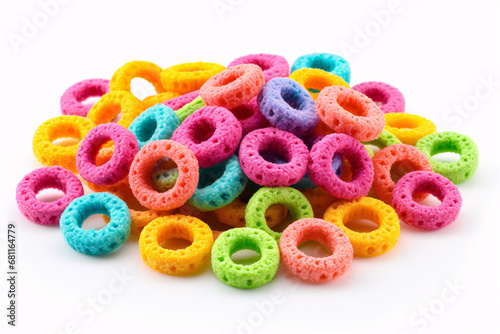 An array of vibrant breakfast hoops set apart on a pristine backdrop.