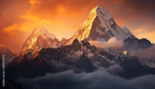 A Majestic Mountain Peak Embracing the Mystical Clouds Above