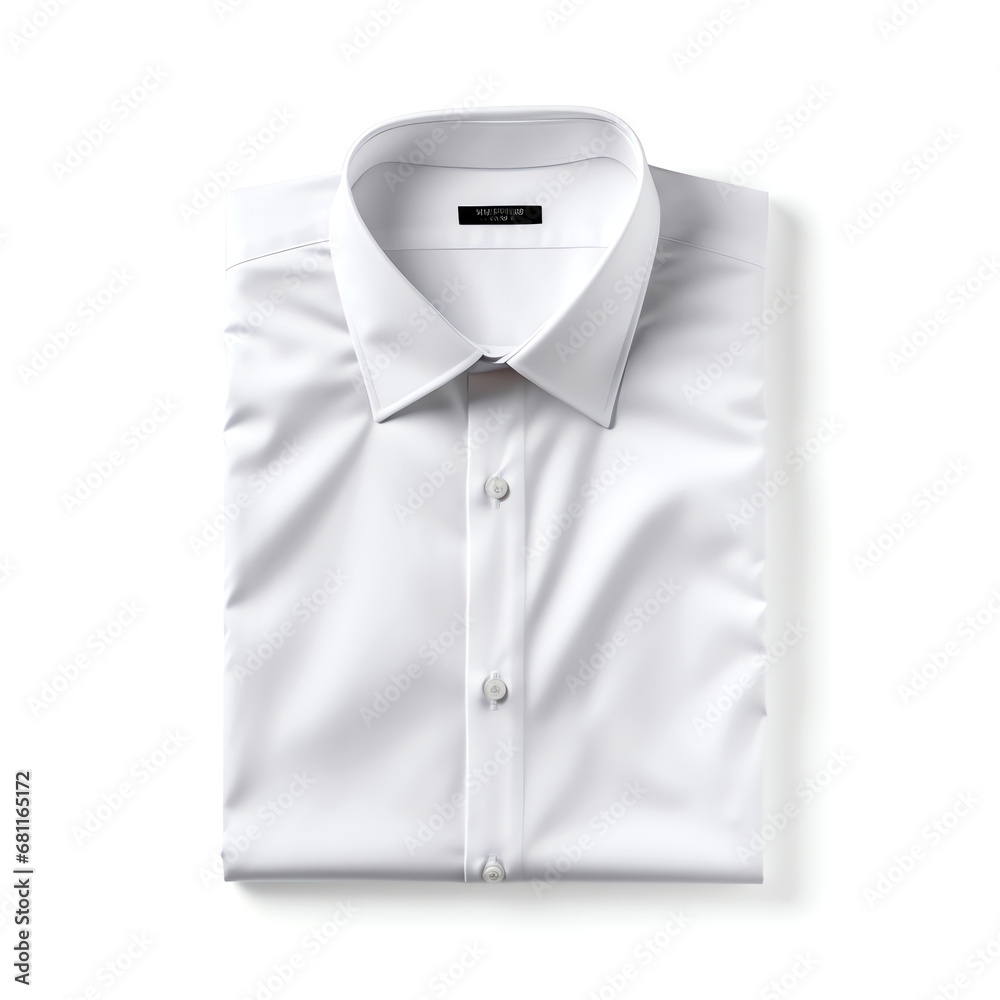 white folded dress shirt on white background - obrazy, fototapety, plakaty 