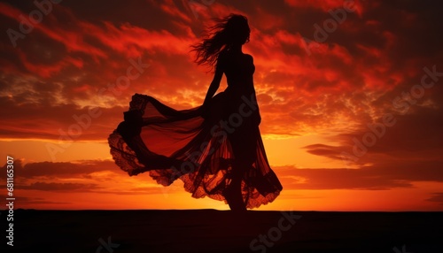 A Serene Sunset Stroll in a Flowing Gown