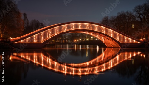 A Radiant Path: Illuminated Bridge Over Tranquil Waters