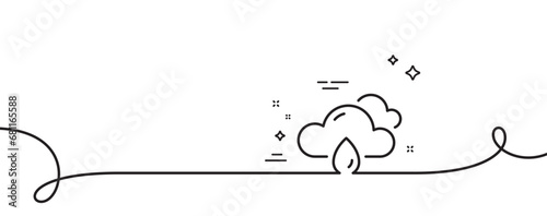 Rainy weather forecast line icon. Continuous one line with curl. Clouds with rain sign. Cloudy sky symbol. Rainy weather single outline ribbon. Loop curve pattern. Vector