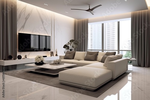 Modern living room flat home interior. Generative AI photo