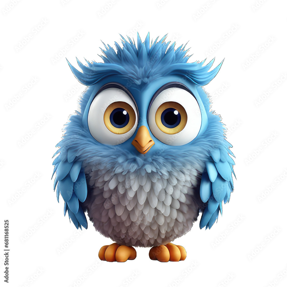Blue Owl A Cartoon Illustration with a transparent background . AI