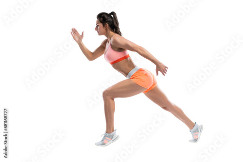 Female athlete in position to start running - isolated on transparent background © opolja