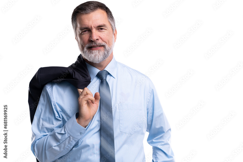 Happy satisfied mature businessman looking at camera isolated on transparent background Happy satisfied mature businessman looking at camera isolated on transparent background