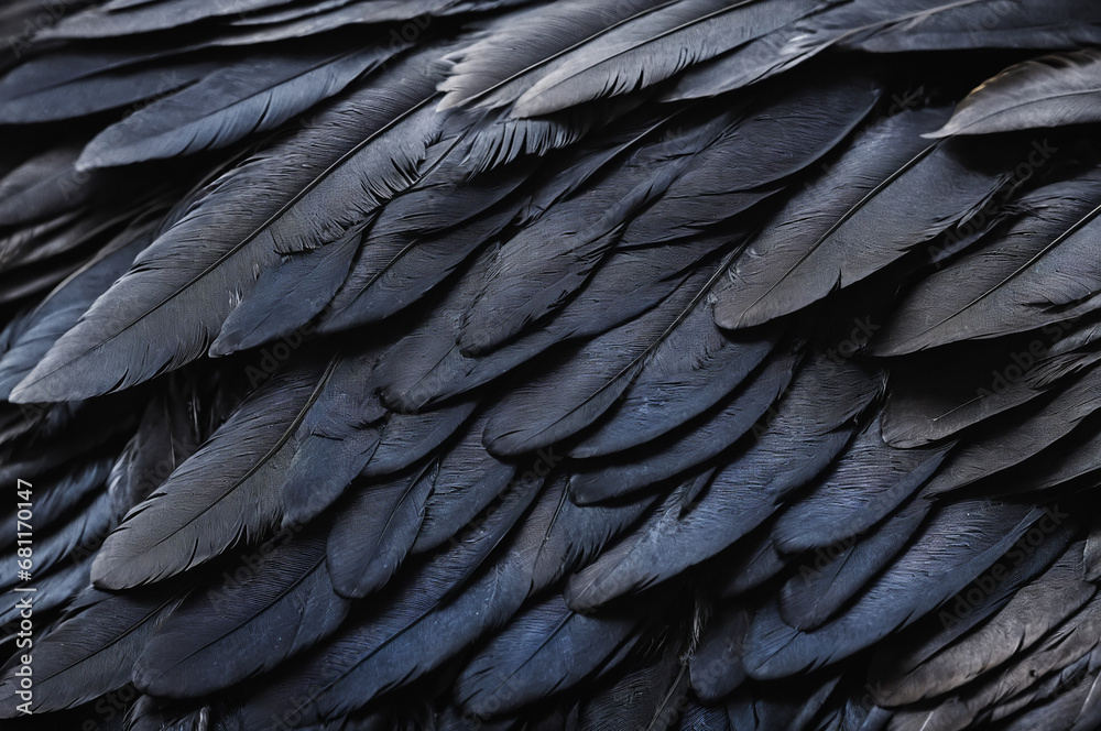 Obraz premium Beautiful black grey bird feathers pattern texture background.