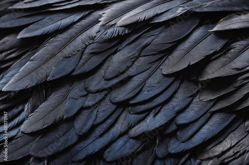 Beautiful black grey bird feathers pattern texture background.