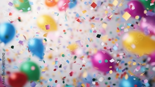 Festive multi-colored paper confetti balloons party  background
