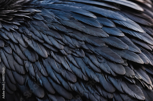 Beautiful black grey bird feathers pattern texture background.