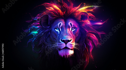 portrait of a neon lights lion