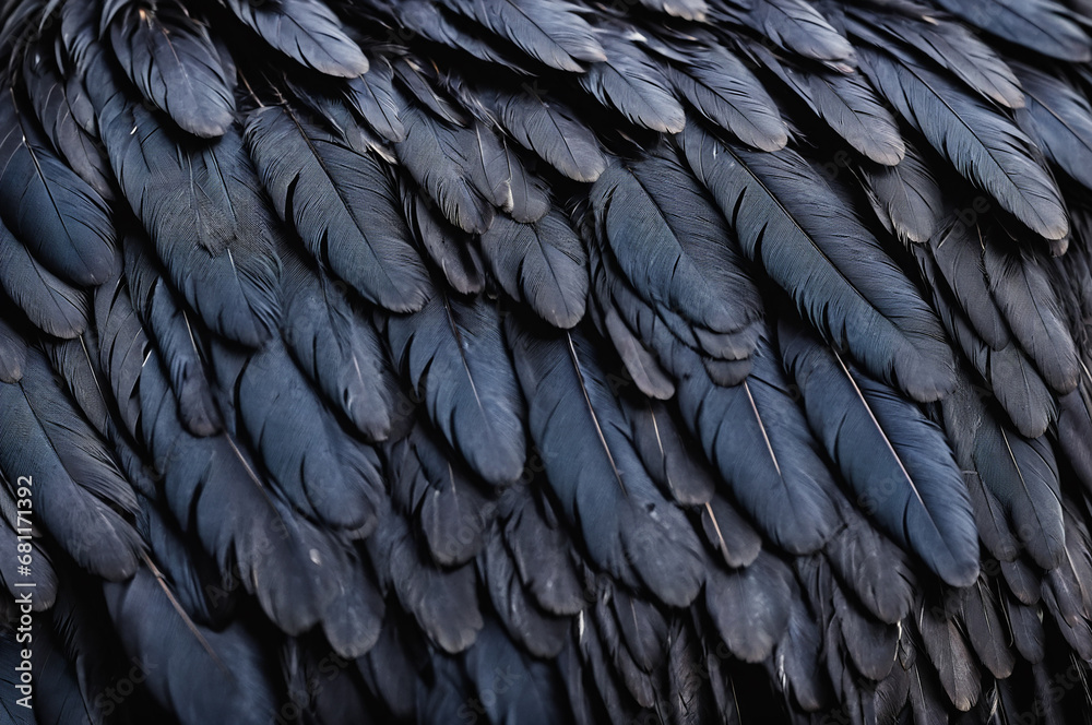 Obraz premium Beautiful black grey bird feathers pattern texture background.