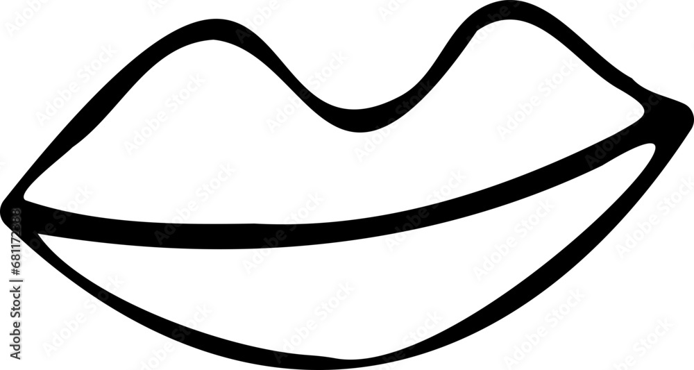 doodle illustration of plump lips in a smile - obrazy, fototapety, plakaty 