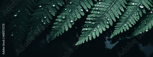 Natural fern pattern. Beautiful background made with young green fern leaves. Wet green foliage natural floral background. Rainy forest photo