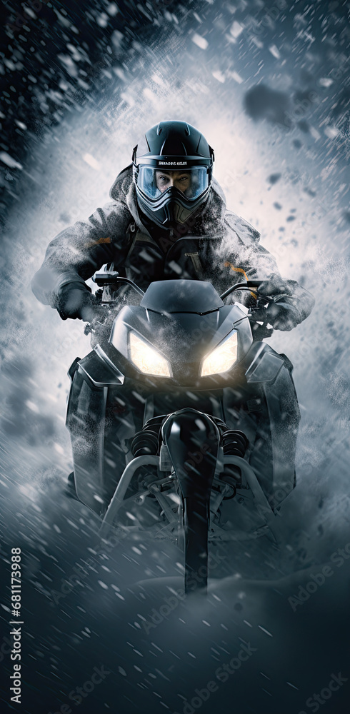 snowmobile film poster, in the style of dramatic movement