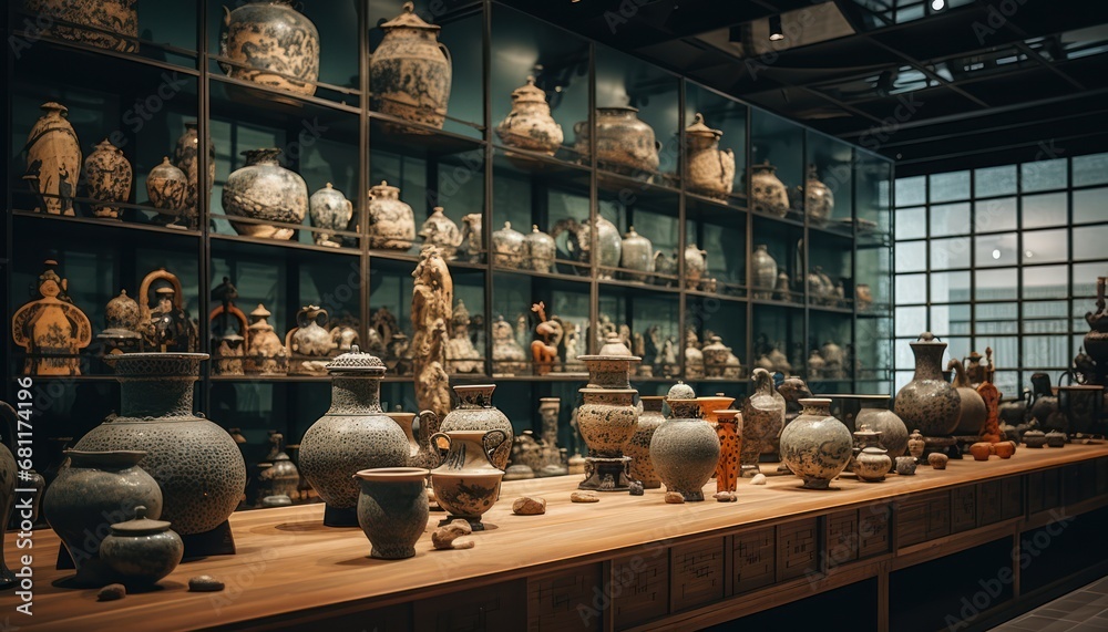A Collection of Exquisite Vases in a Beautifully Curated Display Case