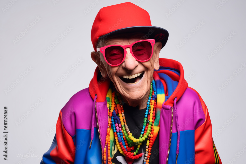 Fototapeta premium a pleased man in his 90s that is wearing random clothes