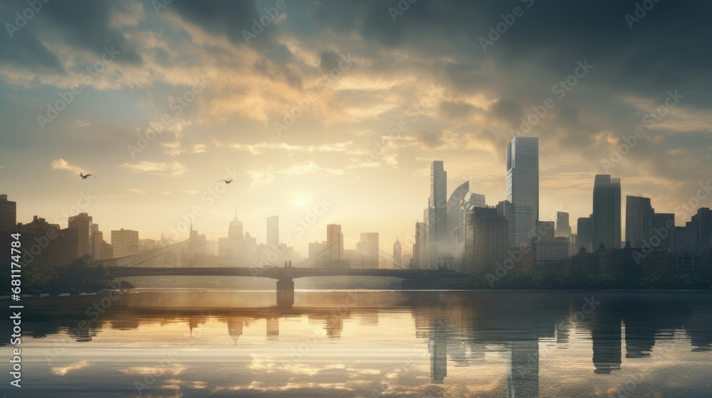 City in the Morning with Sunlight Photography