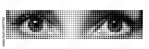 Halftone dotted eyes for trendy y2k retro collage. Vector textured female sight