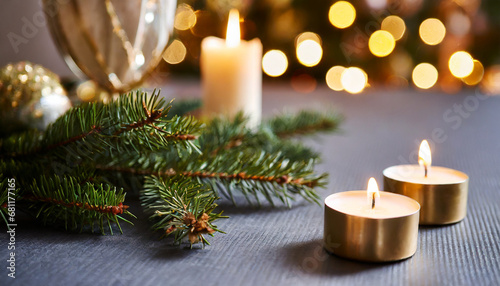 Candle with brass holder burning on a silk runner