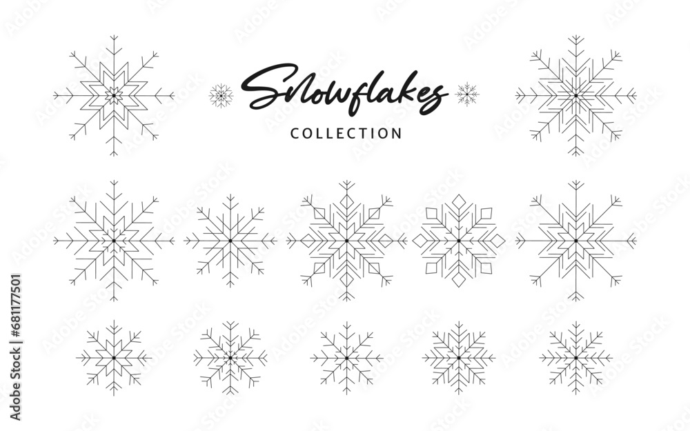 A collection of snowflakes, each unique in design, representing the beauty of winter and the holiday season. The black and white elegant design. Not AI generated.