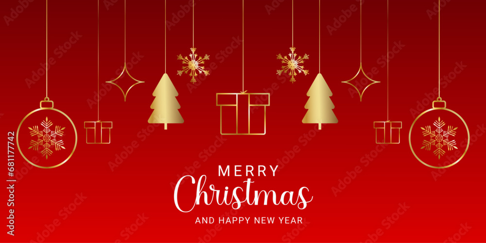 Merry Christmas background with golden stars and tree with and golden balls Merry Christmas background with golden stars and tree with and golden balls