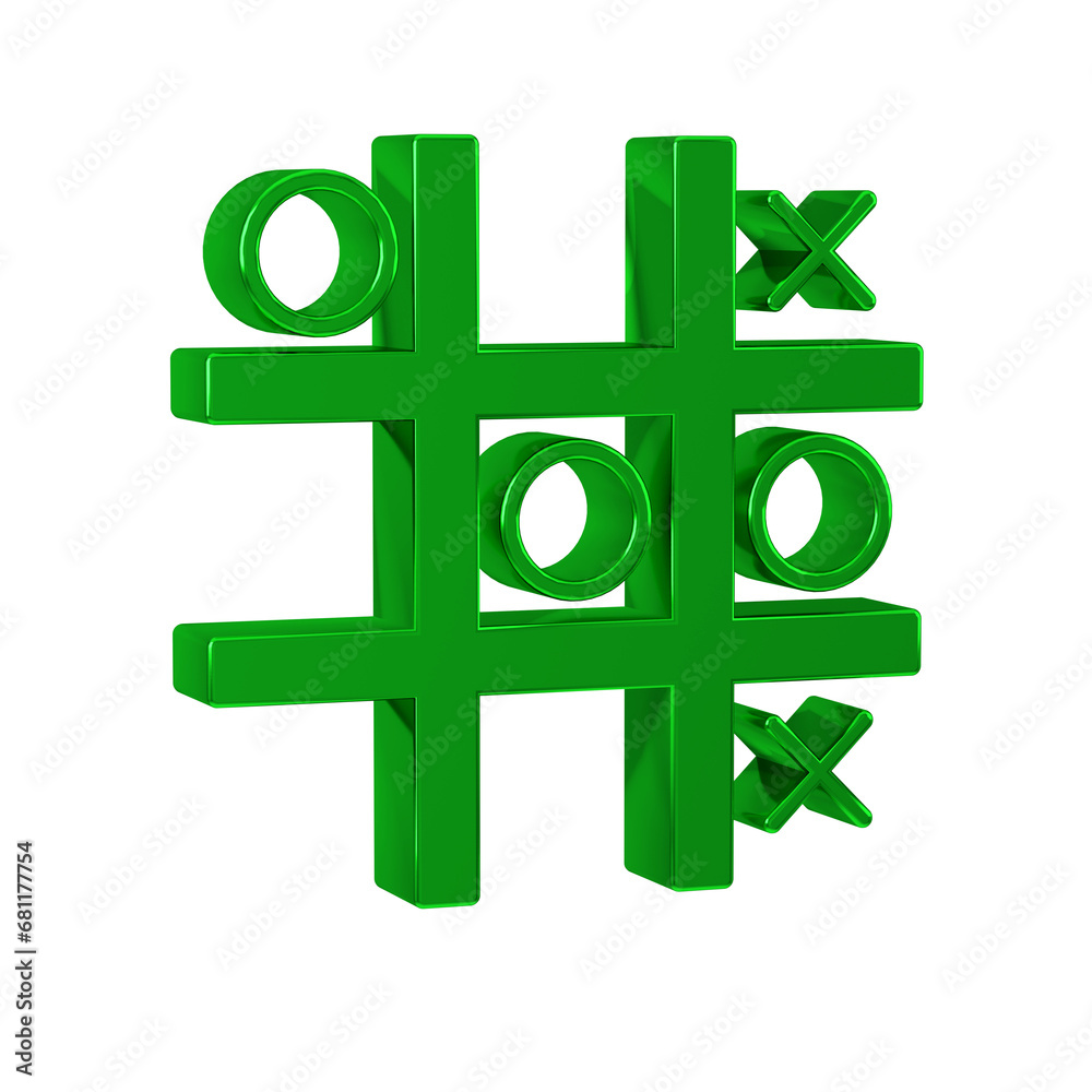 Obraz premium Green Tic tac toe game icon isolated on transparent background.