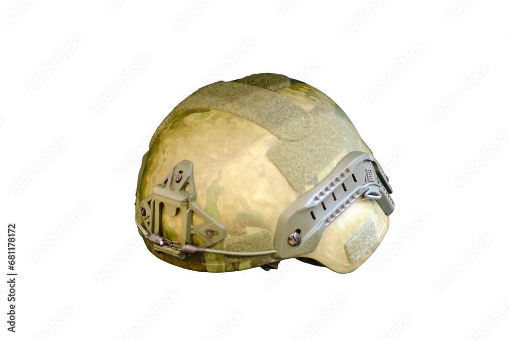 Φωτογραφία The army shop displays the khaki-colored helmet that comes with the soldier's military uniform, isolated on white background