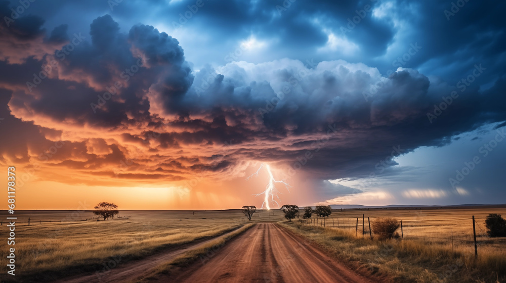 Chasing Lightning: An action-packed photograph capturing the moment a photographer captures a lightning strike, showcasing the thrill and skill of storm chasing