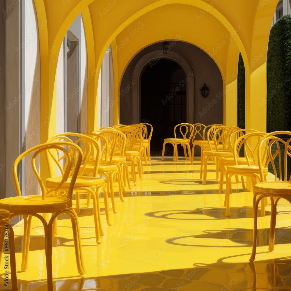 Empty terrace with yellow seats