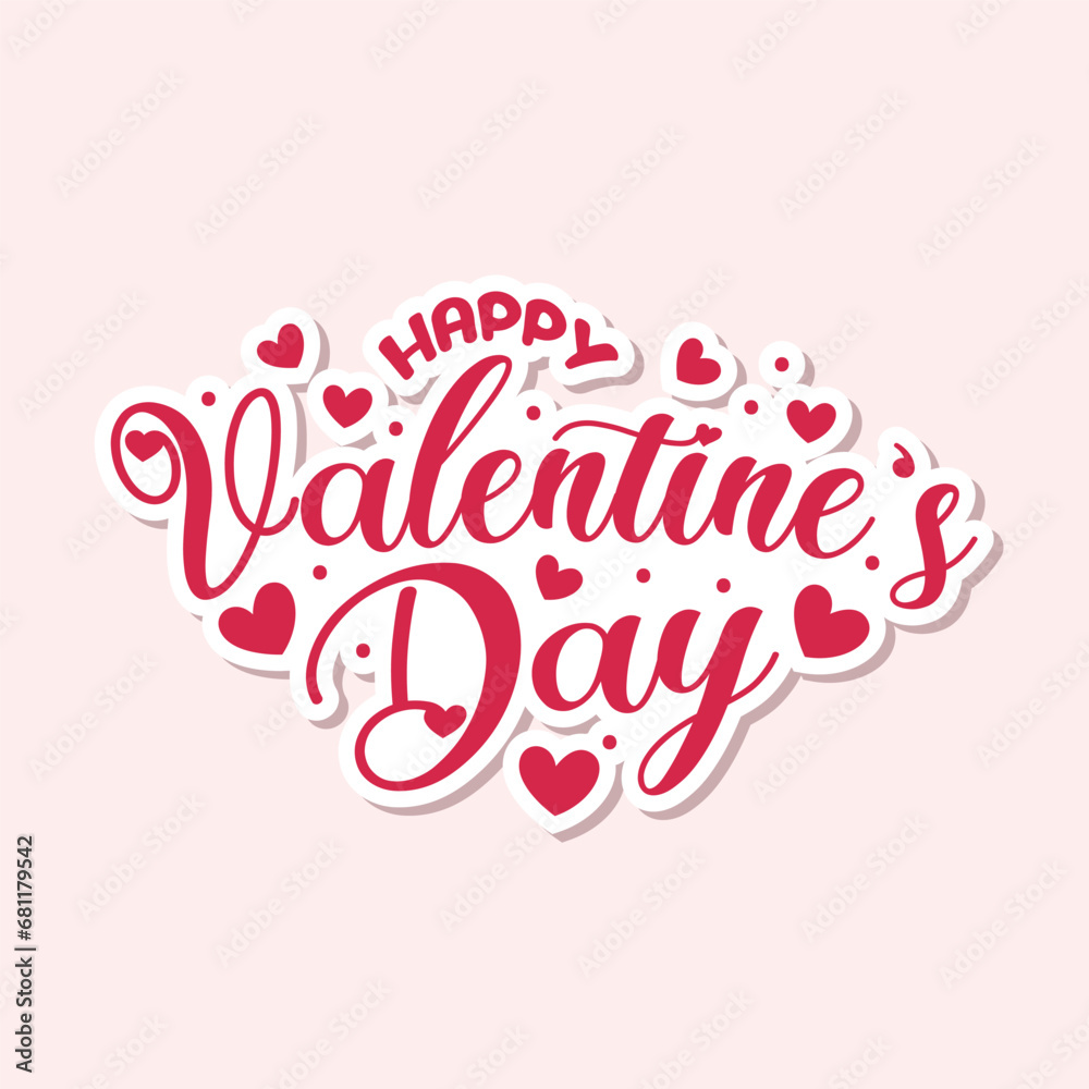 Happy Valentines Day script lettering and calligraphy vector illustration. Romantic Template design for celebrating valentine's Day on 14 February. Wallpaper, flyer, poster, sticker, banner, card.