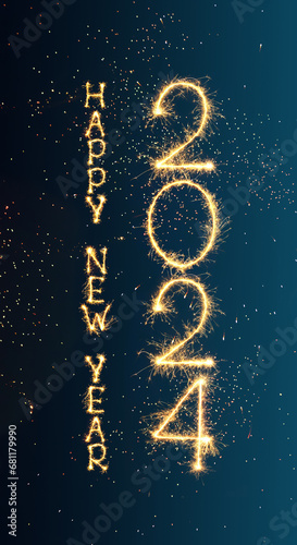 Vertical web banner Happy New Year 2024 © lumikk555