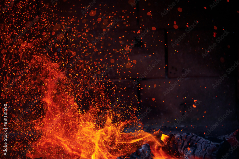 abstract fire in fireplace with sparks abstract fire in fireplace with sparks