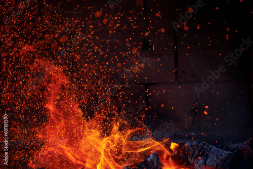 abstract fire in fireplace with sparks