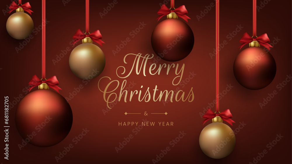 Merry Christmas banner adorned with red and gold balls, creating a festive and celebratory atmosphere. The design is perfect for holiday cards, invitations, and decorations. Not AI generated. Merry Christmas banner adorned with red and gold balls, creating a festive and celebratory atmosphere. The design is perfect for holiday cards, invitations, and decorations. Not AI generated.