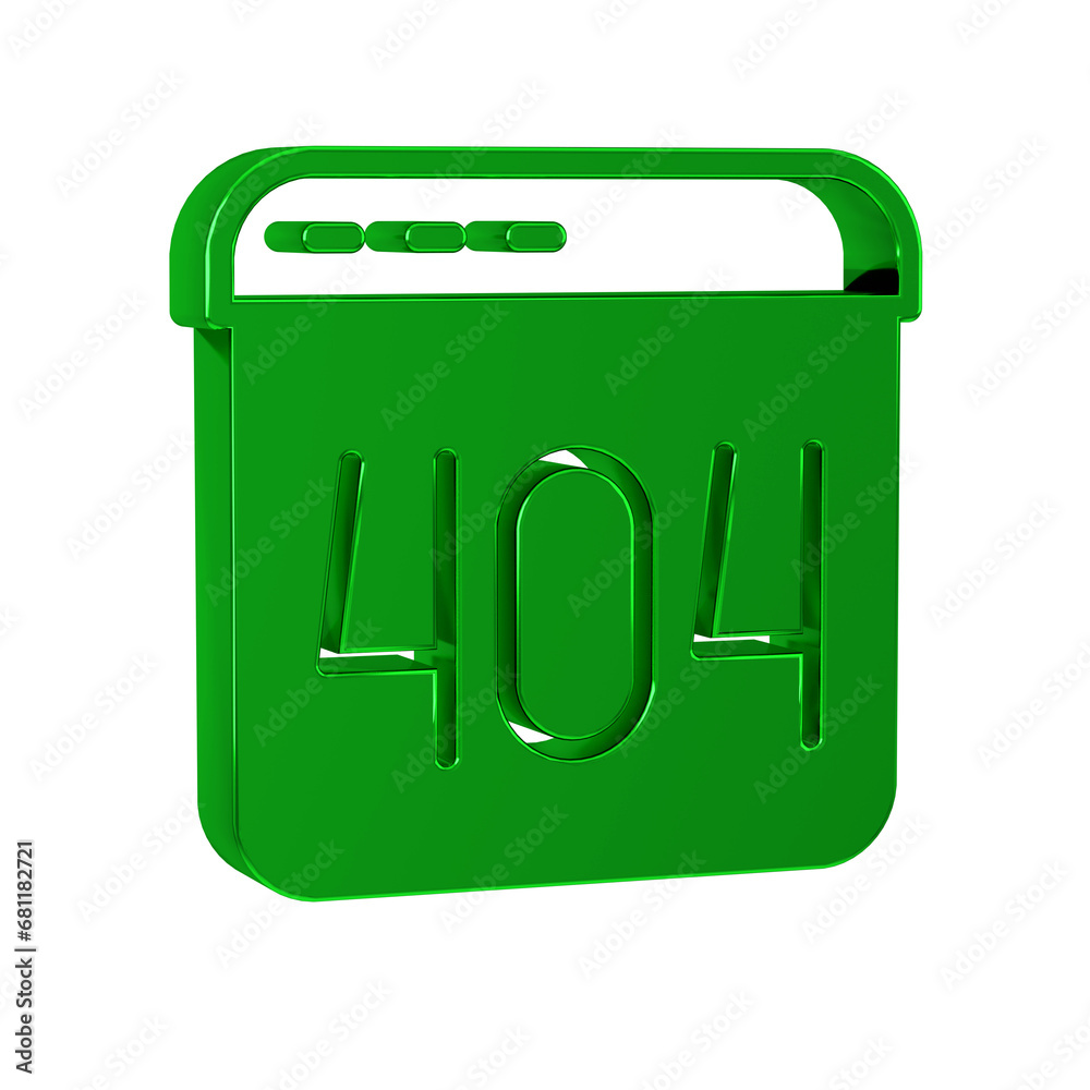 Green Page with a 404 error icon isolated on transparent background. Template reports that the page is not found. Green Page with a 404 error icon isolated on transparent background. Template reports that the page is not found.