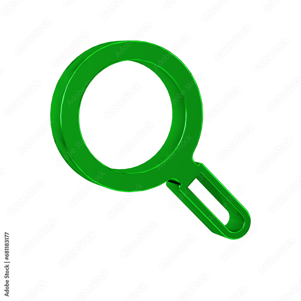 Green Magnifying glass icon isolated on transparent background. Search, focus, zoom, business symbol.