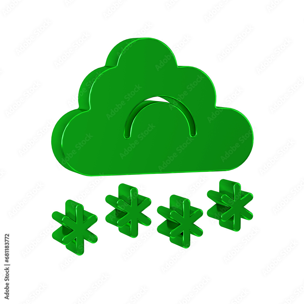 Green Cloud with snow icon isolated on transparent background. Cloud with snowflakes. Single weather icon. Snowing sign. Green Cloud with snow icon isolated on transparent background. Cloud with snowflakes. Single weather icon. Snowing sign.