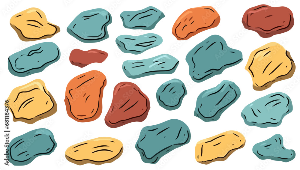 Image of different stones. Set of isolated stones for your design.