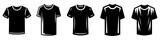 T-shirt icons set. Black T-shirt silhouette in flat style, isolated on a white background. Vector illustration.