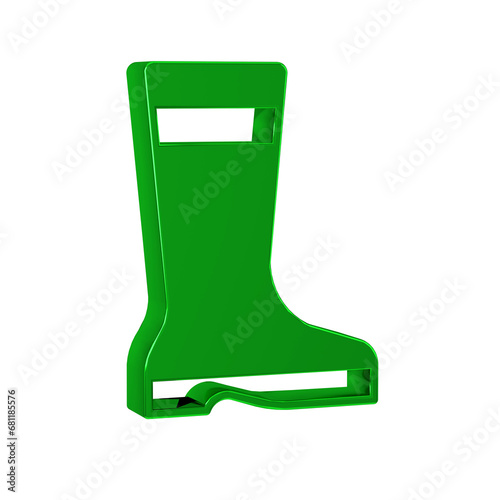 Green Fishing boots icon isolated on transparent background. Waterproof rubber boot. Gumboots for rainy weather, fishing, hunter, gardening.