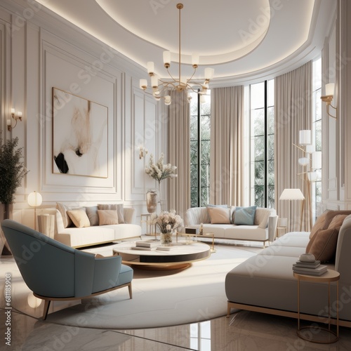 Contemporary Living Room Elegance with Cozy Furniture and Abundant Natural Light