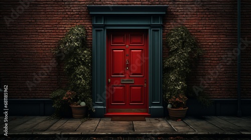 red door in the brick house ai generated © Alena Shelkovnikova