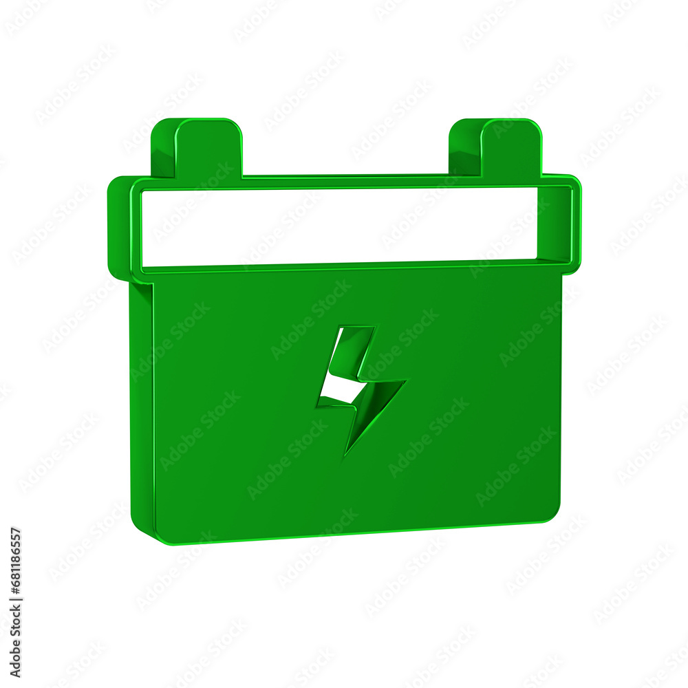 Green Car battery icon isolated on transparent background. Accumulator battery energy power and electricity accumulator battery. Green Car battery icon isolated on transparent background. Accumulator battery energy power and electricity accumulator battery.