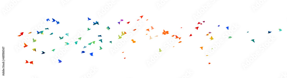 A flock of colored birds. hand drawing. Not AI, Vector illustration