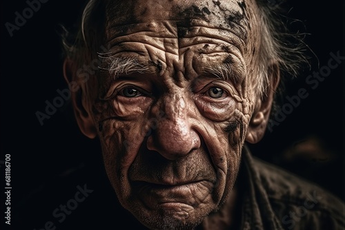 scary face of old man full of scars