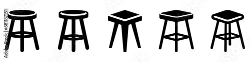 Chair icons set. Black silhouette of stool icon in flat style on white background. Vector illustration. photo