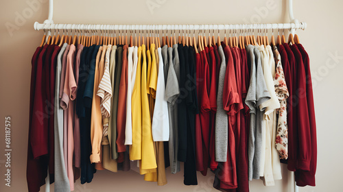 Organized Color-Coordinated Wardrobe with a Variety of Clothing